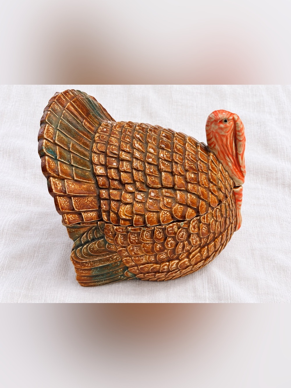 Vintage 1976 Signed Caroline Ceramic Turkey Covered Dish 5.5” Art Pottery